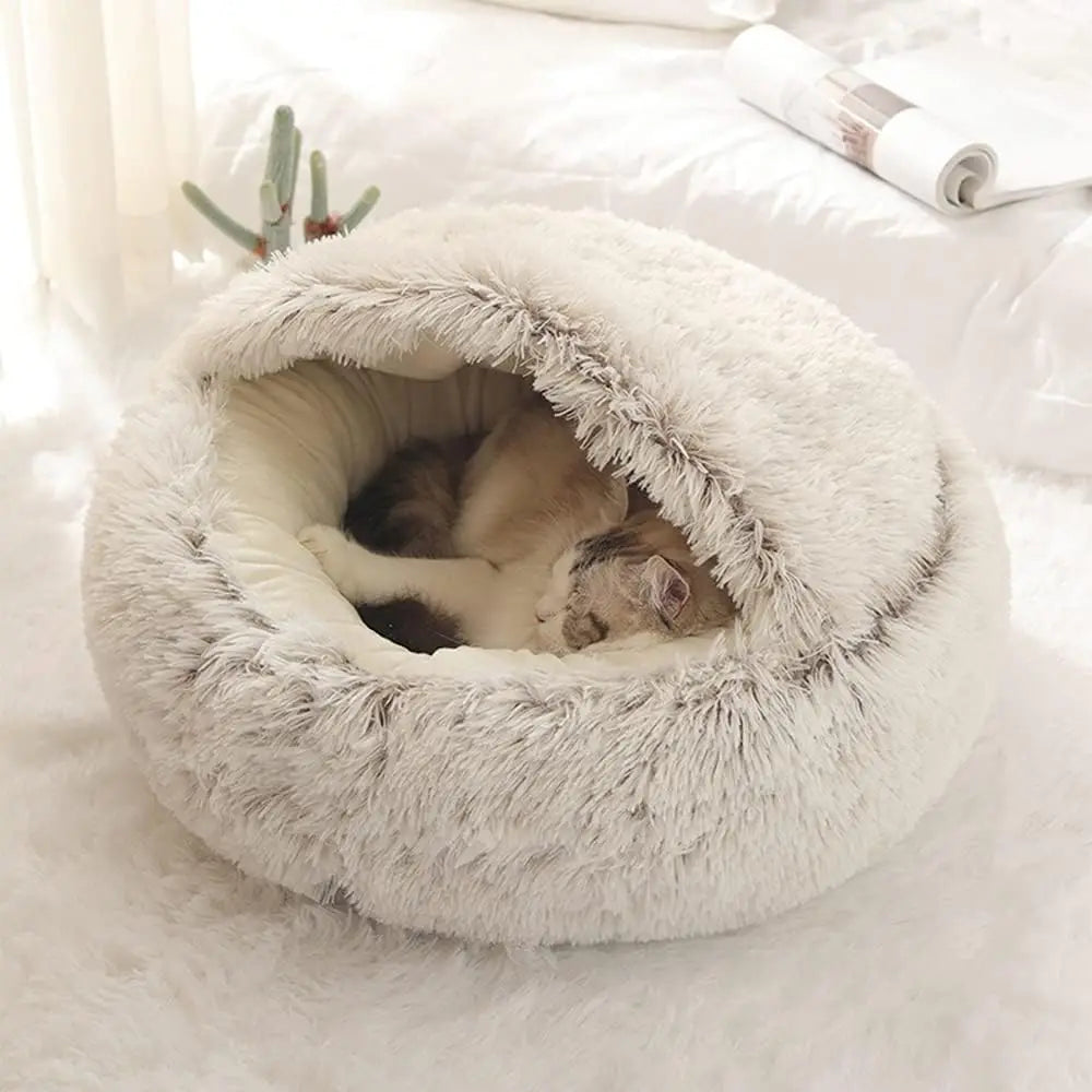 Cozy plush Cave Cat Bed for Anxiety Relief and Comfort