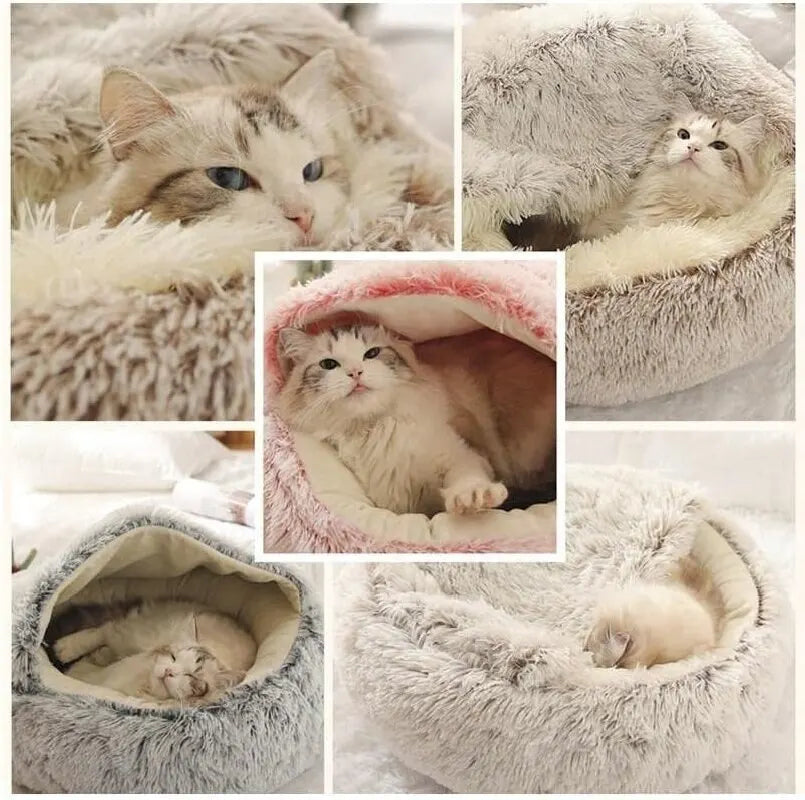 Cozy plush Cave Cat Bed for Anxiety Relief and Comfort