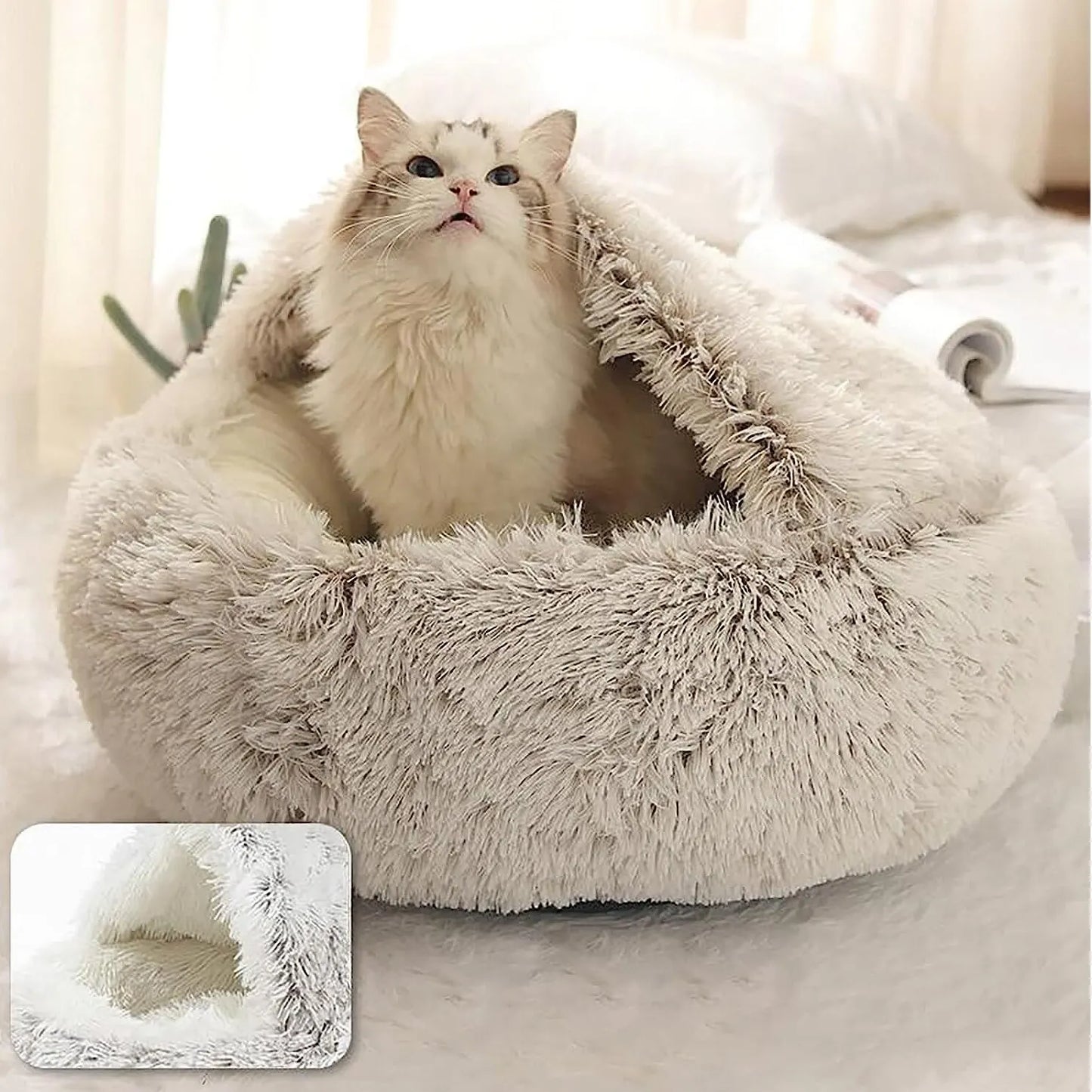 Cozy plush Cave Cat Bed for Anxiety Relief and Comfort